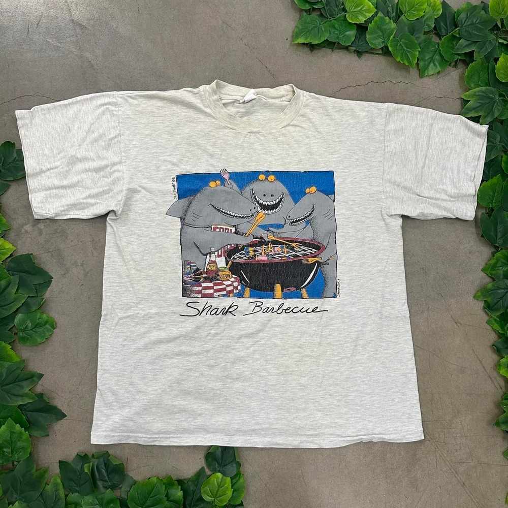 Vintage 90s Shark Barbecue Graphic T-Shirt